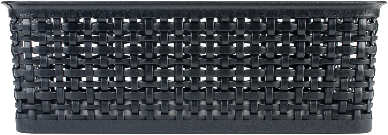 Weave Design Plastic Bin Medium-Black, 13.75"L X 10.5"W X 4.625"H
